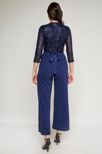 Navy Blue Self Design Straight Jumpsuit, Navy Blue, image 5